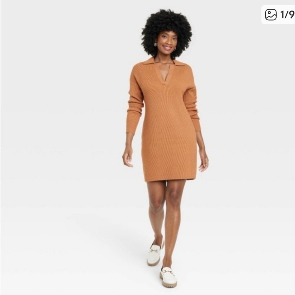 A New Day Tan Ribbed Polo Dress Size XS
